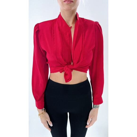 Vintage 80s Petite Illustrations Red Button Down Blouse Size 2P - Picture 2 of 5